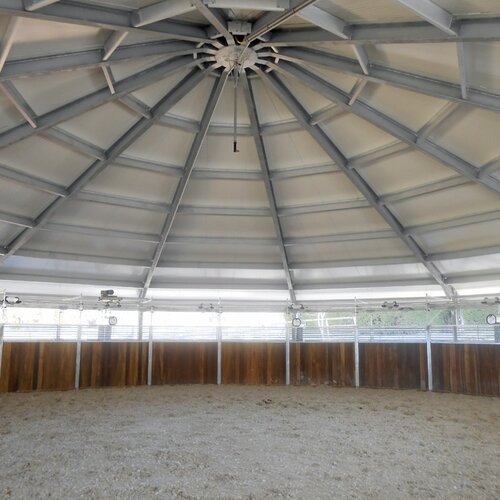 Rail-Gliding Horse Walker, round, 23m, 9 Horses, with KRAFT retractable gate, Equestrian facility Heiligenbronn, Germany Rail-Gliding Horse Walker, round, 23m, 9 Horses, with KRAFT retractable gate, Equestrian facility Heiligenbronn, Germany