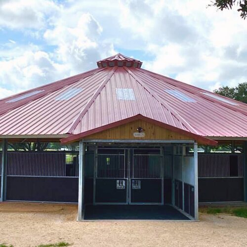 76ft 10-stall Round Stable - exterior - Houston, TX 76ft 10-stall Round Stable - exterior - Houston, TX